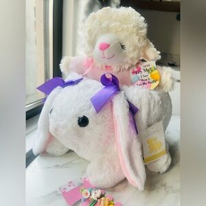 Claire's White Plush Bunny with Purple Bows and Pink Accents